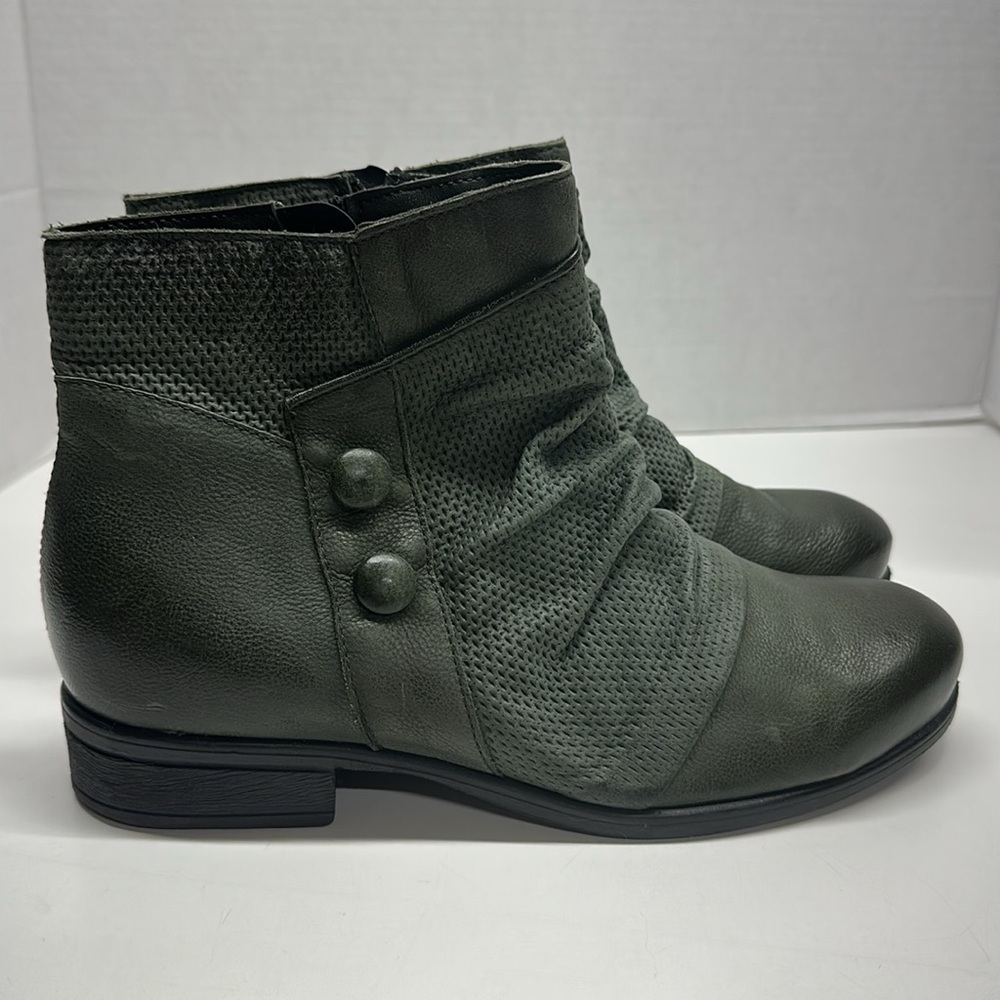 Miz Mooz Sallie Boots Leather Ankle Boots Booties Zip Up Green Size Size 11 Wide
